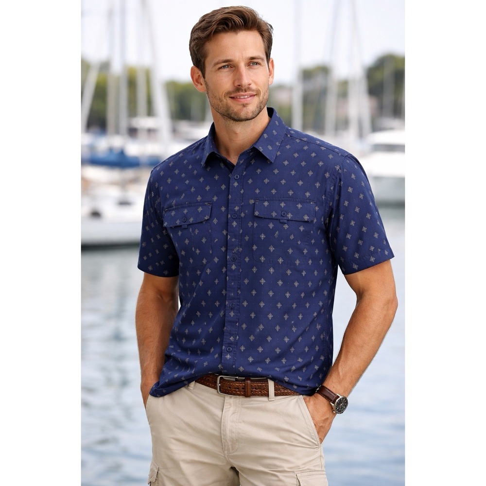 Voyager Mens UPF 50+ Water Repellent Short Sleeve Button Up Outdoor Shirt Sz XL‎